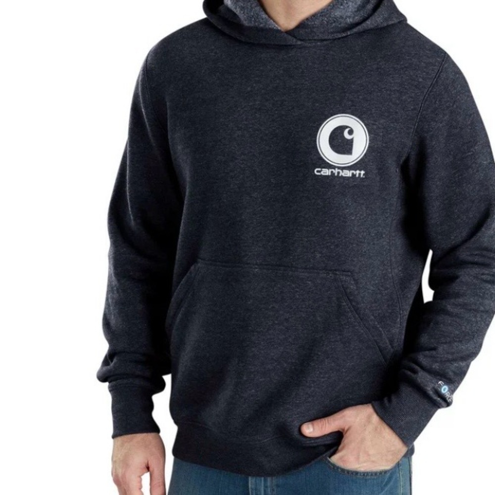 Carhartt Men’s Dark Charcoal Logo Hooded Pullover Size Medium
